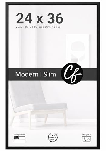 Craig Frames 24x36 Poster Frame, Black Modern Slim Wood Frame for Wall Decor