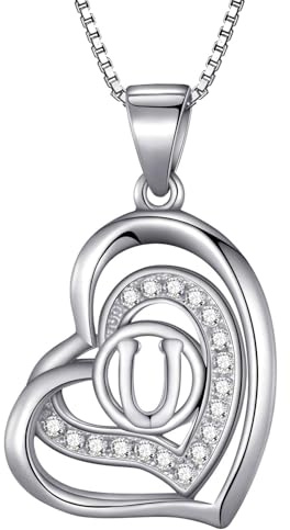 Morella damhalsband hjärta bokstav U 925 silver rodierad med zirkonia-stenar vit 46 cm