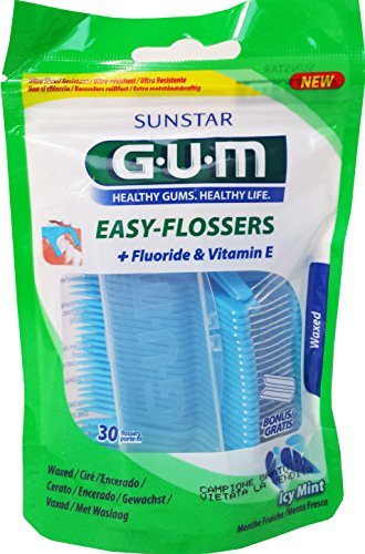 GUM Filo Interdentale Easy Flossers Forcella Monouso, 12 confezioni con 30 pezzi ciascuna