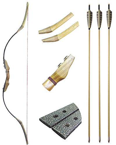ZSHJG Traditioneller Recurve Bogen und Pfeile Set Handgefertigt Langbogen Jagd Bogen 30-50lbs Bogenschießen Reiterbogen Sportbogen Erwachsene Holzbogen mit Holzpfeile (Typ 2, 30lbs)