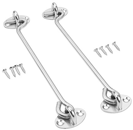 DRELD 2 Stück Edelstahl Kabinenhaken mit Öse 20CM Türhaken mit 8 Pcs Schrauben Torhakenschloss Riegel Tür Sturmhaken für Rollläden Schuppen Schiebetüren Garagentor Fenster (8 Zoll/20,3 cm)