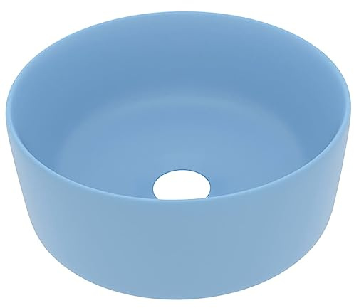vidaXL Lavabo de Lujo Redondo Tocador Montado Encima Piedra Vasija Aseo Indoro Cocina Garaje Fácil de Limpiar Cerámica Azul Claro Mate 40x15 cm