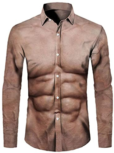 WEGUKRI La camisa fresca de los botones de la impresión del modelo 3D del músculo, los hombres imprimieron los tops largos de, Color 9, XL