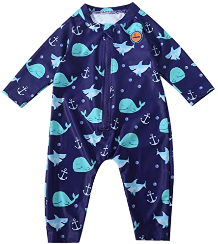 Swimbubs Traje de baño UV para bebé traje de sol para niños traje de baño para niñas protección solar chaleco de protección contra erupciones para niños traje de neopreno UPF50 Ballena azul 6 mes