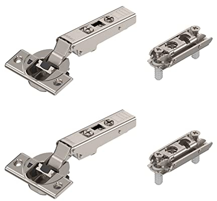 2 x siwitec Blum CLIP top BLUMOTION 110° Scharnier zum Anschrauben mit Feder, Softclose, vernickelt, Eckanschlag, inkl. geraden Exzenter-Montageplatten