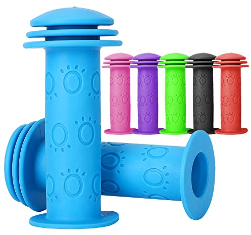 Fahrradgriffe Kinder - lenkergriffe Fahrrad Kinder 22mm mit Höchster Sicherheit Prallschutz | lang 105mm Kinderfahrrad Griffe für Roller,Dreirad,Kinder Laufrad,Kinderfahrrad (Blau)