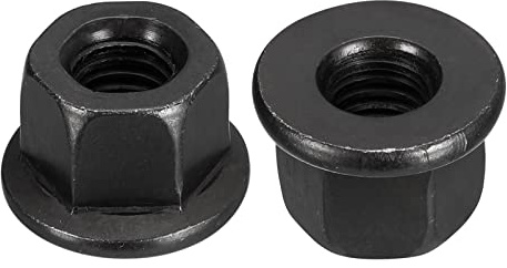 sourcing map M10 Flange Hex Nuts, 2pcs Grade 12.9 Carbon Steel Black Oxide Finished Hex Flange Nuts for Machinery