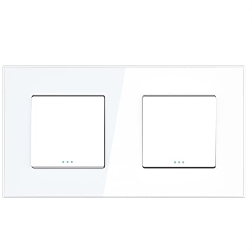 PULSAR Lichtschalter Wechselschalter Unterputz Glas Weiß 2 Fach, Ein-/Aus Schalter mit Wechsel Schalter 10A 250V Moderner Doppelschalter Wandschalter