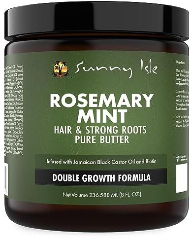 Sunny Isle Rosmarin- och mintsmör för starkt hår och rötter, 8 uns, infunderad med biotin och jamaicansk svart ricinolja, stärker och ger näring åt hårsäckarna