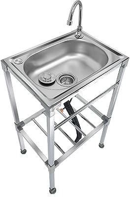 Stainless Steel Sinks, Kitchen Sink, Catering Sink Free Standing for Dining Table, Kitchen, Industrial Garage Sink, Laundry Room with Tap and Drain (38x33 x 83 cm /)