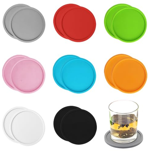 TRKETK 16 posavasos de silicona para bebidas, posavasos redondos antideslizantes y lavables, resistentes al calor, para el hogar, bar, oficina, café, cerveza, té, bebidas calientes y frías