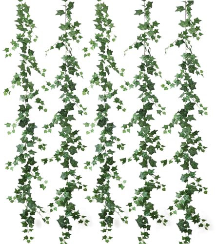 mizii 5 Pack 395 Artificial Vines Ivy Garland Fake Vine Realistic Silk Green Leaves Faux Hanging Plants Greenery Decoration for Outdoors Wedding Arch Party Indoor Mantle Bedroom Home Decor