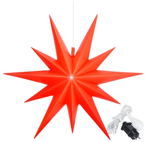 OVILUM Leuchtstern 2D XXL mit LED Beleuchtung | rot | |Ø 100cm | Stern mit 11 Spitzen | wetterfest | Garten Deko, Wohnzimmer, Weihnachtsdeko | Weihnachtsstern | mit Timer | 7,5m Kabel