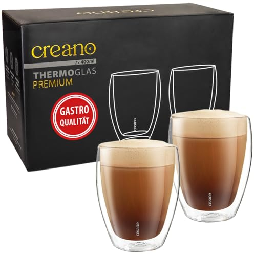 Creano PREMIUM doppelwandige Trinkgläser 400ml - 2er Set - OHNE versiegetes LOCH deshalb Gastronomie Qualität - 100% Spülmaschinenfest - WELTNEUHEIT