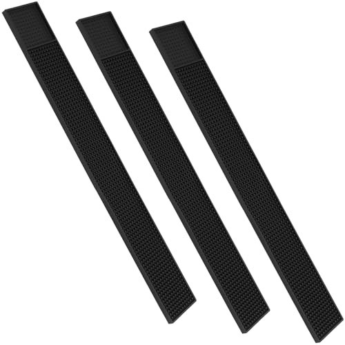 CHUENKUK Set di 3 tappetini scolapiatti nero, 60 x 8 cm, tappetino in gomma, tappetino scolapiatti in gomma, asciugatura rapida di bicchieri per stoviglie per cucina bar ristoranti