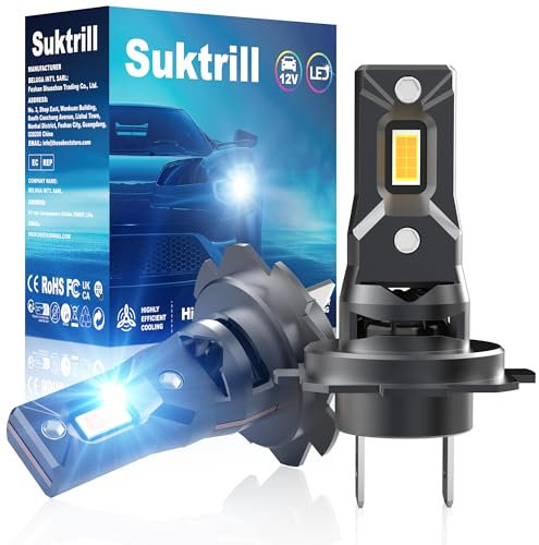 Suktrill Bombillas de Coche y Moto,H7 LED 28000LM lámpara para Faros,Kit de conversión de halógeno de 12V 55W 6000K,Ajuste Directo Ultra Compacto, 500%, Juego de 2.Incompatible con el CANbus.