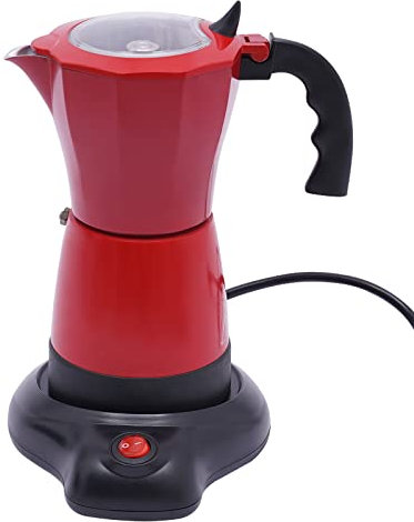 Cafetière Italienne Cafetière Espresso Électrique avec Base 1-6 Tasses 300ml Cafetière Italienne Induction pour Maison, Fête, Café, Bureau, Dortoirs Universitaires, Magasin Thé au Lait(Rouge)