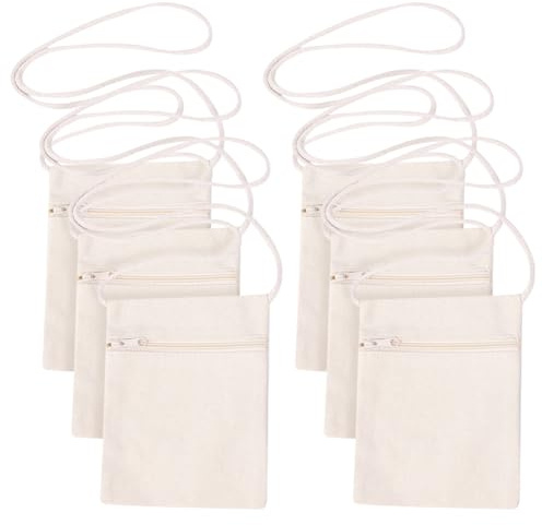 GSHLLO 6 Pcs 17 x 13cm Blank Canvas Cross Body Bags Children's Zipper Shoulder Bags Kids Shoulder Purses Lightweight Cloth Painting Bags Craft Fabric Bags with Zipper for DIY Crafts