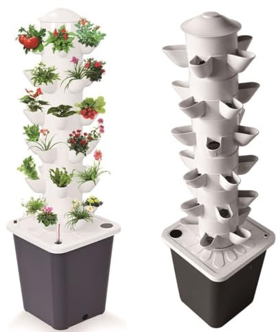 Jardín hidropónico en torre, kit de cultivo hidropónico de interior de 6 capas y 30 plantas con tanque de agua móvil y bomba, cultivo sin suelo for verduras, frutas, hierbas, jardinera vertical inteli