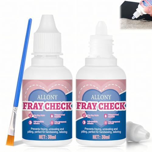 Allony Fray Check Fransenstopp, Ausfranzstopp Stoffkleber Textilkleber, Textilkleber für Stoffe, Verhindert das Abfallen und Ausfransen von Fäden Sowie das Auftrennen von Nähten, Jeden Stoff Geeignet