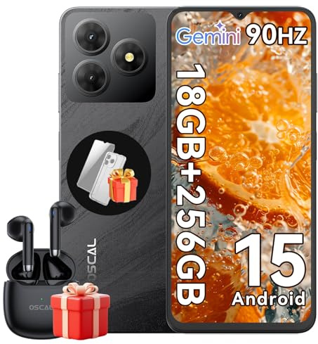 OSCAL Flat 2 18GB+256GB/2TB Telefonos Moviles Libres, 6.56'' HD+ 90Hz Teléfono Móvil, Android 15, 13MP+8MP Móvil, 5000mAh, Smartphone Triple 4G SIM GPS/Fingerprint/OTG/3.5mm Jack 1PCS