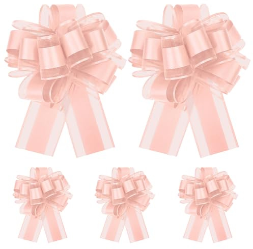 YAWYO 5 Lazos Grandes para Tirar, Cinta Rosa de 15 cm para Coche de Boda, para Envolver Regalos, Cestas, Flores, Cajas de Regalo