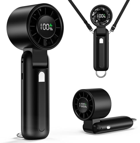 Iueioa Handheld Portable Fan,4-in-1 160° Foldable 6-Speed (1-100) Mini Fan,5000mAh,USB Rechargeable,7-Blade High-Speed Cooling, LED Display,for Outdoor/Travelling/Home/Office (Black)