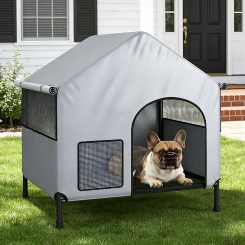 Heavy Duty 38 Outdoor Dog House, Waterproof Portable Dog Tent with Rain Cover, All-Weather Pet Shelter for Backyard Camping, Fits Medium & Large Dogs
