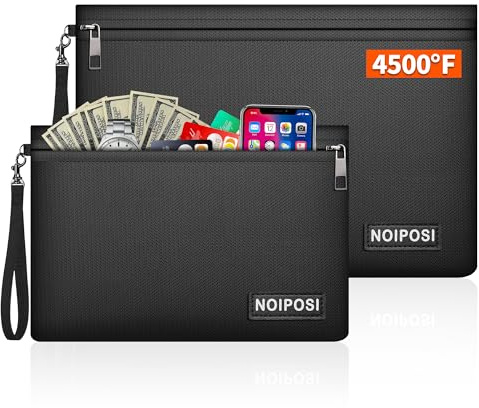 Noiposi Fireproof Document Bags (2 Set, 4500℉), 28x19.5cm Fireproof Money Bag for Cash | Passports | Valuables, 36x26.5cm Water & Fire Poof Storage Pouch for Important Papers