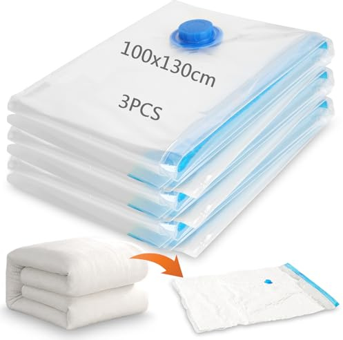 XRXYMQ XXL Sacchetti Buste Sottovuoto Vestiti per Coperte Viaggi 130 x 100 cm Sacchi Sottovuoto Vestiti Set da 3 Pezzi Extra Large Sacchi Piumoni Risparmio di Spazio (3 Pezzi)