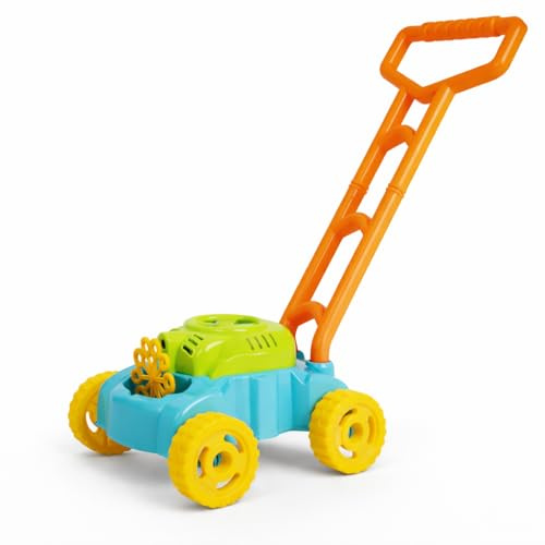 Kids Bubble Lawn Mower Toy with Bubble Maker, Push Bubble Blower Machine for Toddlers, Outdoor Bubble Blowing Lawn Mower Toy with Music & Bubble Solution, Summer Backyard Bubble Toy for Boys & Girls