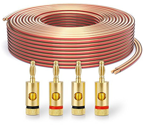 PureLink SP060-010 Câble d'enceinte 2x2,5mm² (99,9% OFC cuivre massif 0,20 mm) Câble de haut-parleur Hifi, 10m, transparent, Set comprenant 4 fiches bananes