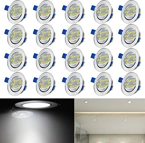 AUFUN Faretti LED ad incasso orientabili 3W Lampada da soffitto set da 20, 110V-230V plafoniera ad incasso - Bianco freddo [Classe di efficienza energetica A+]