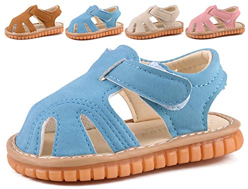 CINDEAR Baby Boys & Girls Sandals Squeaky Closed-Toe Anti-Slip Premium Rubber Sole Toddler First Walkers Shoes Indoor & Outdoor with Removable Squeakers 1301-BU15