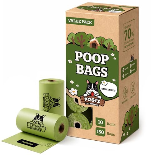 Pogi bolsas para excrementos de perro – sin perfume, grandes y herméticas – 10 rollos (150 bolsas)