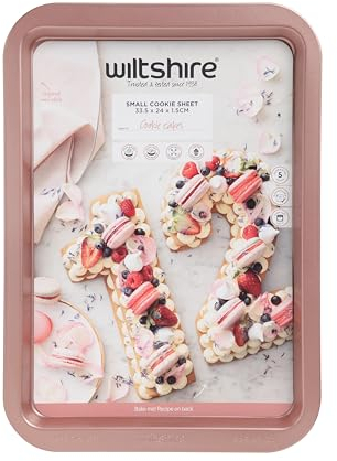 Wiltshire Rose Gold Rectangular Cookie Sheet, PFOA PTFE Free, Robust Baking Tray, Brownie Tray, Non-Stick Coating, Sheet Steel Bakeware, 38.5x27.3x1.7cm
