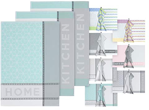 Dyckhoff 3er Set Küchentücher - Geschirrtücher in Markenqualität 1449.2047, Home & Kitchen Aqua