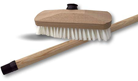 Balai Brosse Lave-Pont 22 cm en PPL Blanc | Manche Bois 1,25 m | Monture Bois | pour Laver récurer ponts terrasses carrelages sols Tapis | Douille vissante Plastique | Kibros 1111