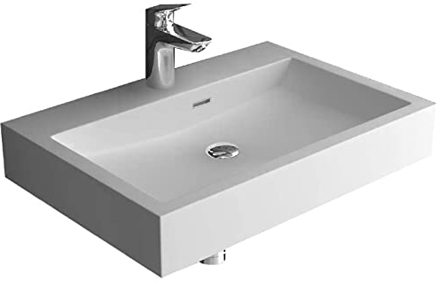 Alpenberger Waschbecken 60 cm Breit | Aufsatzwaschbecken mit Hahnloch für Armatur | Aufsatzwaschtisch aus Mineralguss | Waschplatz Rechteckig für Bad & WC | Modernes Lavabo Weiß