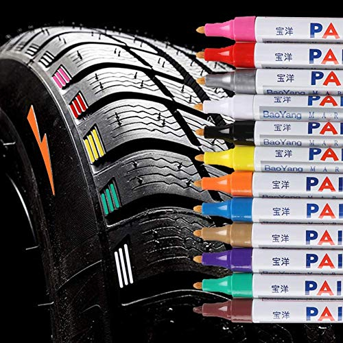 Maijia Marqueur de pneus 12 couleurs pour pneus de vélo et de voiture, Marqueur permanent étanche pour pneus de voiture, moto, caoutchouc et métal