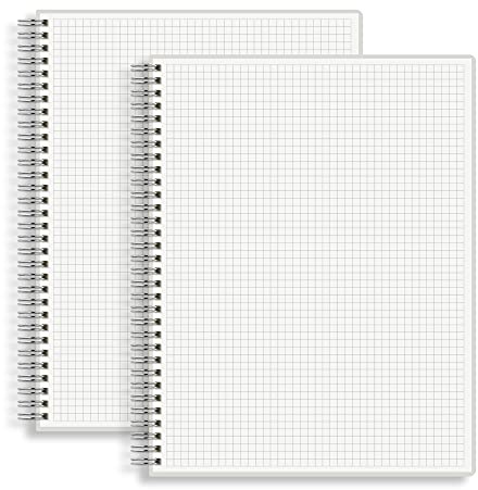 HULYTRAAT Large Graph Ruled Wirebound Spiral Notebook, 8.5 x 11 Inches, 5mm Grid (2 sq/cm) Paper Pad, Premium 100gsm Ivory White Acid-Free Paper, 128 Squared/Grid Pages per Notebook (Pack of 2)