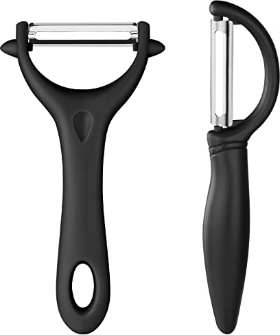 AUAUY 2PCS Universalschäler Sparschäler, Universalschäler Edelstahl Set, Kartoffelschäler Spargelschäler, Multifunktion Y-Förmig Gemüseschäler, Zweischneidige Schäler für Karotten Gemüse (Schwarz)