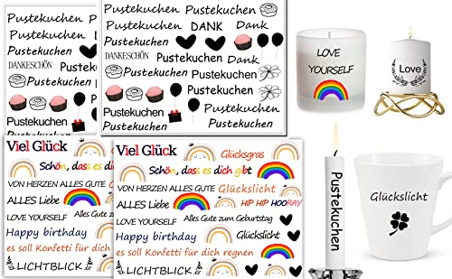 kerzen tattoofolie Kerzen dekorieren（zu 140 Kerzen) ThemaGeburtstag Pustekuchen|Kerzentattoo-Folie Kerzen Sticker | Bastelset für Alles Gute zum Geburtstag!Bastelset Geschenk Basteln Sprüche