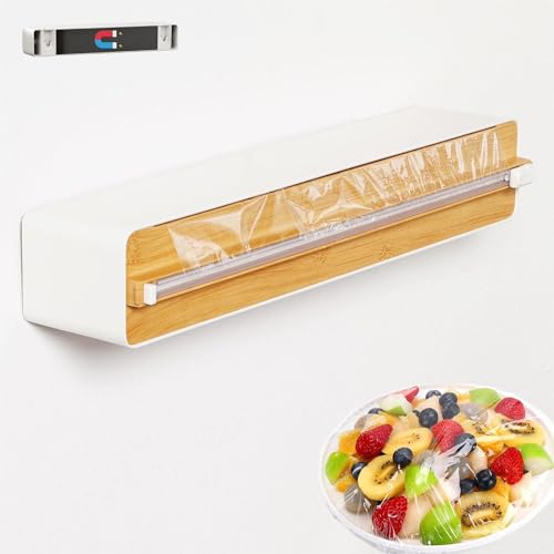 Quasziwa Porta Rotoli Alluminio e Pellicola a Parete - Taglia Pellicola da Cucina di Aspirazione Magnetica, Dispenser per Carta Stagnola e Alluminio Film con Taglierine Affilate con 100m Film, Bianco