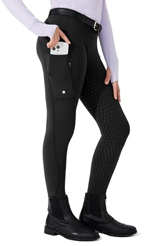 Willit Girls Fleece Horse Riding Pants Equestrian Breeches Kids Winter Riding Tights Thermal Schooling Tights Black L
