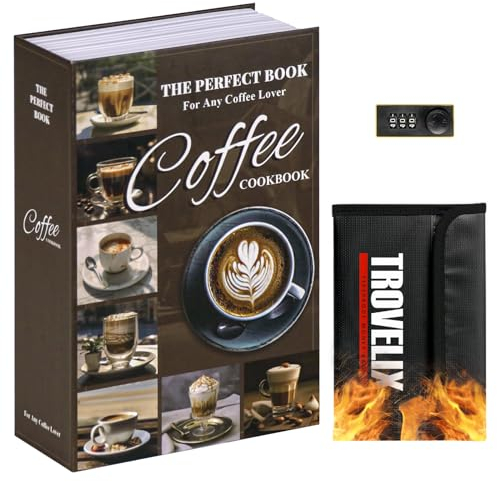 SEKAM Book Safe with Combination Lock, Hidden Safe (24 x 15 x 5.5 cm) with Fireproof Bag, Secret Diversion Safe, Hollow Book Box Hidden Storage, Money Safe Box for Cash (COFFEE)