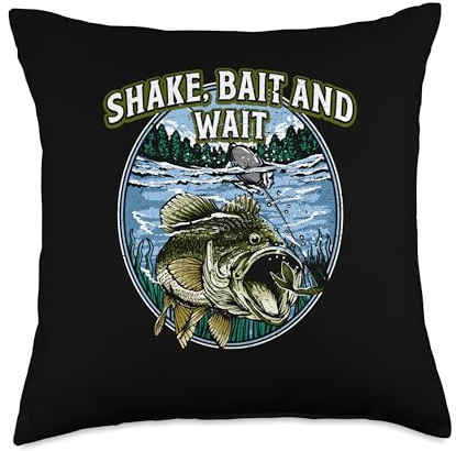 Shake Bait and Wait Fishing Lakes Fisherman Lagoon Hunting Throw Pillow