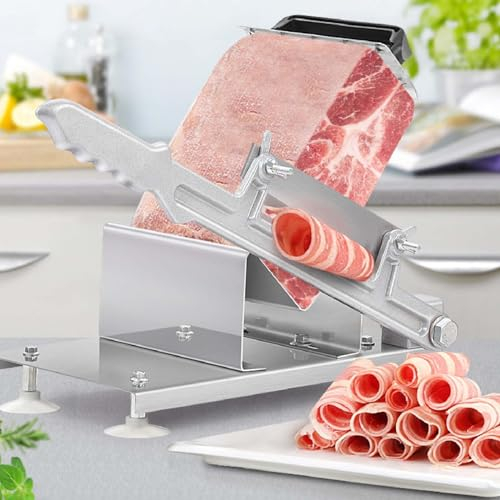 Lammnötköttsrullar köttskivare maskin (0,3–8 mm) – matskärare i rostfritt stål för hemmatlagning, manuell Fro–Zen köttskärare med 17 cm legeringsblad – lätt att rengöra