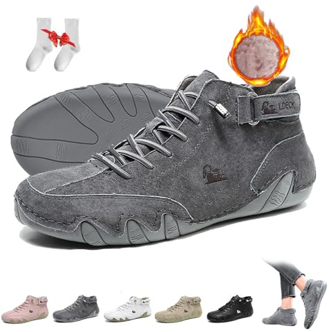 Femmes Bottes hautes en daim souple faites à la main en Italie Extérieur imperméable Léger Ultra-confort Chaussures Beck Antidérapantes Minimalistes Décontractées Baskets Randonnée Barefoot Boots(Gray