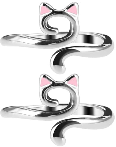 YUXIANLB Crochet Rings Cute Cats Yarn Guide Rings 2PCS Crochet Tension Rings Cats Ears Adjustable Size Beginner Knitting Tension Regulator Metal Open Finger Hook for Knitting Accessories